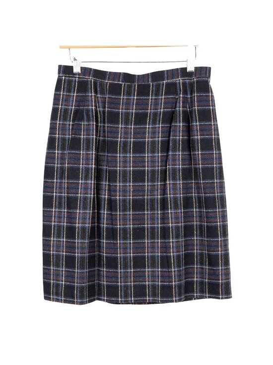 Easy Pieces Dresses & Skirts - Plaid Wool Skirt 14 Womens Preppy Schoolgirl Y2K Blue Brown 90s Look Winter Knee